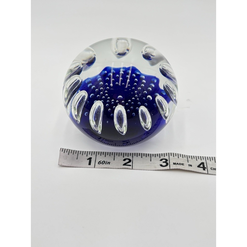 Zwag Anton Handmade Art Glass Paperweight Blue Controlled Bubble Czech 3" - Picture 7 of 9